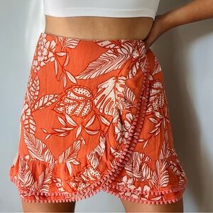 Forever 21 Floral High-Waist Mini Skirt | White & Orange | Size: M | Women